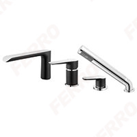 Ferro Adore Black/Chrome BDR11ABLC - 4-lyukú peremre szerelhető kádcsaptelep