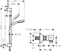 Hansgrohe Crometta 100 Falsíkon kívüli zuhanyrendszer Vario 65 cm-es zuhanyrúddal és Ecostat universal termosztáttal | 27030400
