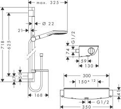 Hansgrohe Raindance Select E Falsíkon kívüli zuhanyrendszer 120 Ecostat Select termosztáttal és 65 cm-es zuhanyrúddal | 27038000
