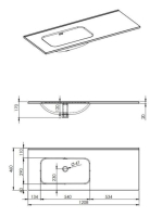 Arezzo design Skappa balos mosdó 120 cm (80+40 cm), csaplyuk nélkül AR-146038