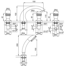 Bugnatese Axo 680 - peremre szerelt 5 üléses kádcsaptelep