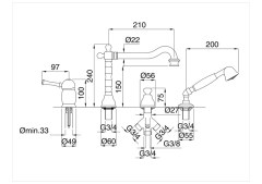 Bugnatese Denver 6455 - peremre szerelhető 4 üléses kádcsaptelep