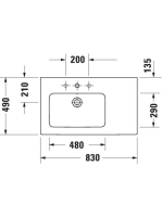 Duravit ME by Starck aszimmetrikus mosdó 83x39 cm csaplyukkal és túlfolyóval, fehér alpin 2345830000
