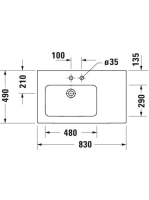 Duravit ME by Starck aszimmetrikus mosdó 83x49 cm csaplyuk nélkül, WonderGliss bevonattal, fehér alpin 23458300601