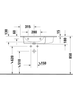 Duravit ME by Starck aszimmetrikus mosdó 83x49 cm csaplyuk nélkül, WonderGliss bevonattal, fehér alpin 23458300601