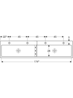 Geberit Bambini gyermekmosdó négy mosdócsaptelephez 180x41,5 cm, túlfolyó nélkül, alacsonyabb mosdó jobb oldalon 430050016