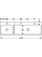 Geberit Bambini gyermekmosdó három mosdócsaptelephez 139x41,5 cm, túlfolyó nélkül, alacsonyabb mosdó jobb oldalon 430350016