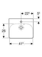 Geberit Smyle Square kézmosó 45x36 cm, aszimmetrikus túlfolyóval, fehér 500.222.01.1