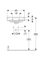 Geberit Smyle Square kézmosó 45x36 cm, aszimmetrikus túlfolyóval, fehér 500.222.01.1
