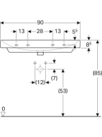 Geberit Smyle Square mosdó 90x48 cm, 2 csapfurattal és túlfolyóval 500.252.01.1