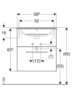 Geberit Selnova Square 2 fiókos mosdószekrény 60 cm, keskeny peremű mosdóval, hikoridió 501.238.00.1