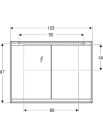 Geberit One tükrös szekrény két ajtóval 120x90 cm, világítással, alumínium 505.815.00.1