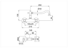 Bugnatese PRINCETON 852 -Fali mosogatócsaptelep leeresztő nélkül