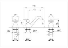 Bugnatese Old'800 - 012 - álló 3 üléses mosdócsaptelep leeresztővel