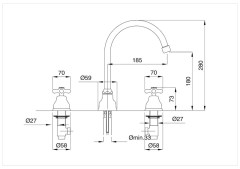 Bugnatese Old'800 - 017 - magas álló 3 üléses mosdócsaptelep leeresztővel