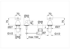 Bugnatese Old'800 - 022 - álló 3 üléses bidet csaptelep kifolyó nélkül