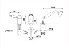 Bugnatese Oxford 6357 - peremre szerelt 3 üléses kádcsaptelep kifolyó nélkül