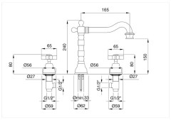Bugnatese Princeton 812 - álló 3 üléses mosdócsaptelep leeresztővel