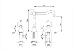 Bugnatese Revival 412 - álló 3 üléses mosdócsaptelep leeresztővel