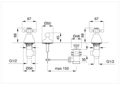 Bugnatese Revival 422 - álló 3 üléses bidet csaptelep kifolyó nélkül