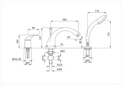 Bugnatese Venus 8750 - peremre szerelt 3 üléses kádcsaptelep