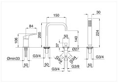 Bugnatese Vintage 9855 - peremre szerelhető 4 üléses kádcsaptelep