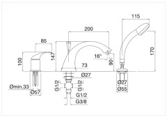 Bugnatese Xara 6550 - 3 üléses kád csaptelep