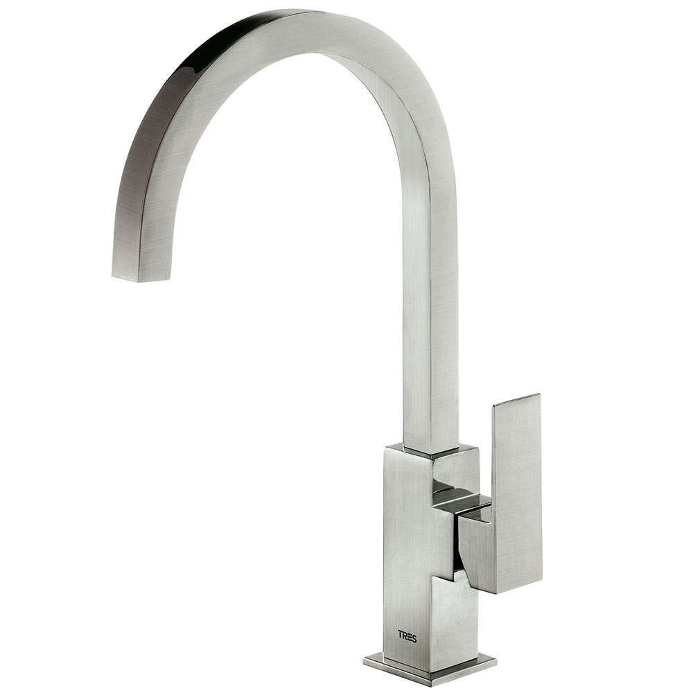 Tres Cuadro Exclusive magasított egykaros mosdó csaptelep, 368 mm magas steel 00660702AC